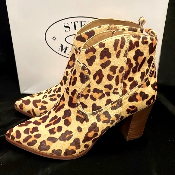 STEVE MADDEN LEOPARD PRINT REAL FUR ANKLE BOOTS - 8 1/2 - NEW IN BOX ! - Picture 12 of 14